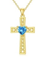 Celtic knot cross solid gold birthstone baby necklace